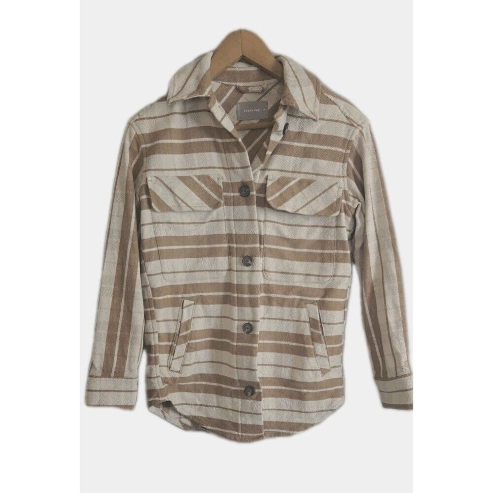 Everlane The Oversized Plaid Shirt Jacket Brown Striped Women's XXS Pockets